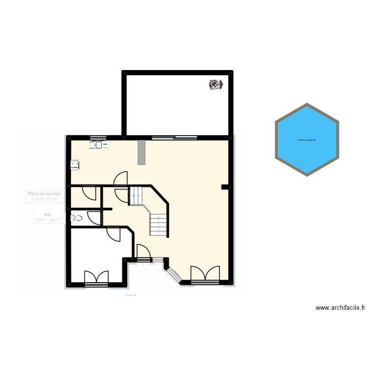 RDC. Plan de 4 pièces et 94 m2