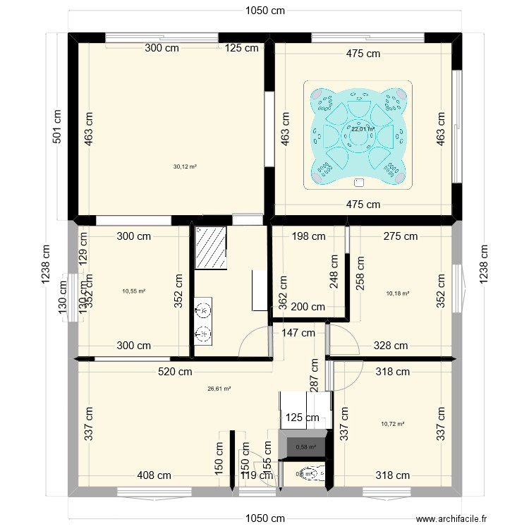 Version 1. Plan de 8 pièces et 112 m2