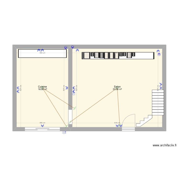Atelier RDC V1. Plan de 2 pièces et 52 m2