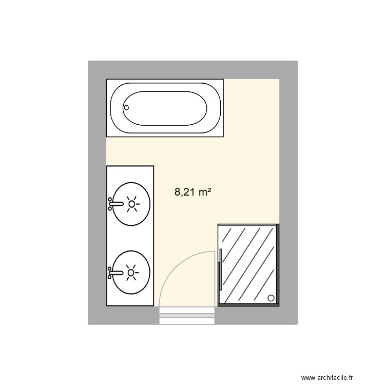 MONTAGUT Séverine sdb rénovée. Plan de 1 pièce et 8 m2