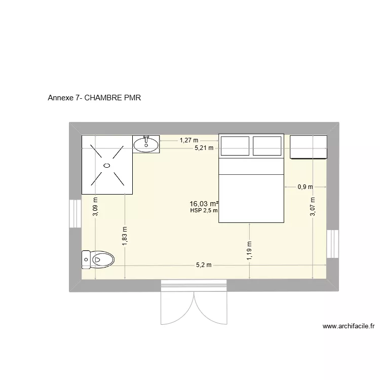 CHAMBRE PMR. Plan de 