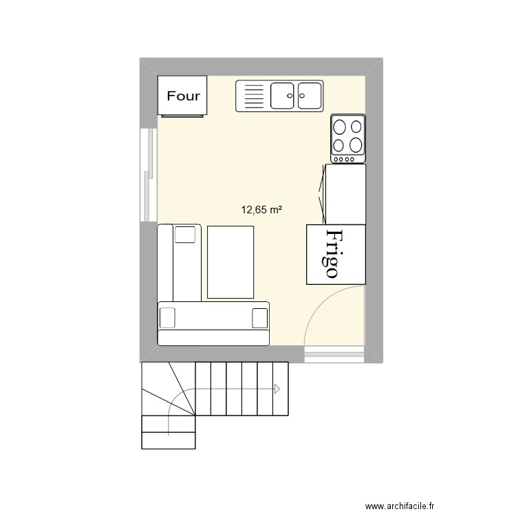 cuisine. Plan de 1 pièce et 13 m2
