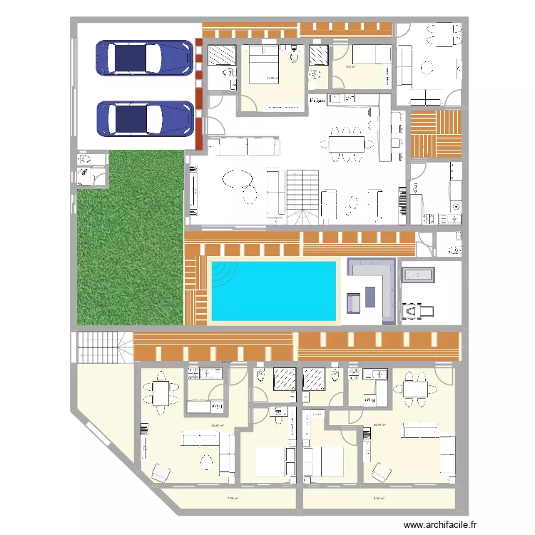 1ER Bassam 300M2. Plan de 7  et 167 m²