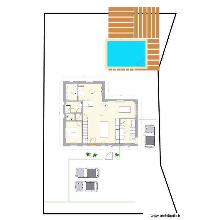 06-10 maison en L. Plan de 16 pièces et 183 m2
