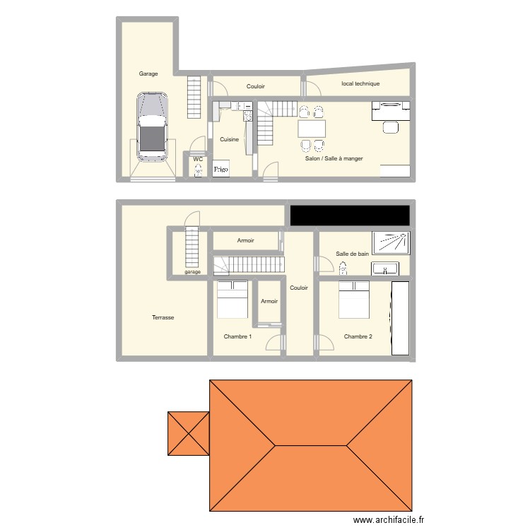 RDC 90,. Plan de 15 pièces et 194 m2