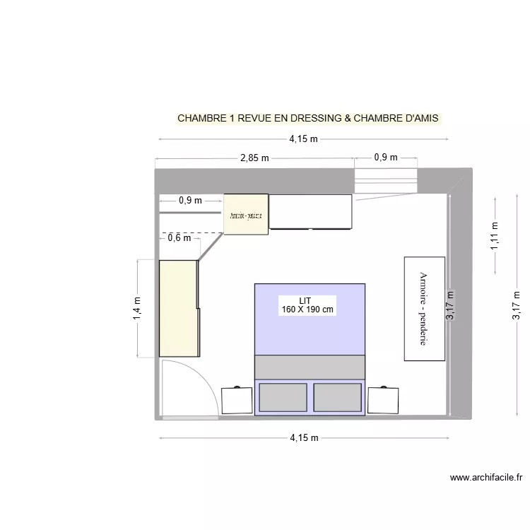 CHAMBRE 1 amenagee en  chambre d'amis et dressing REV av25. Plan de 