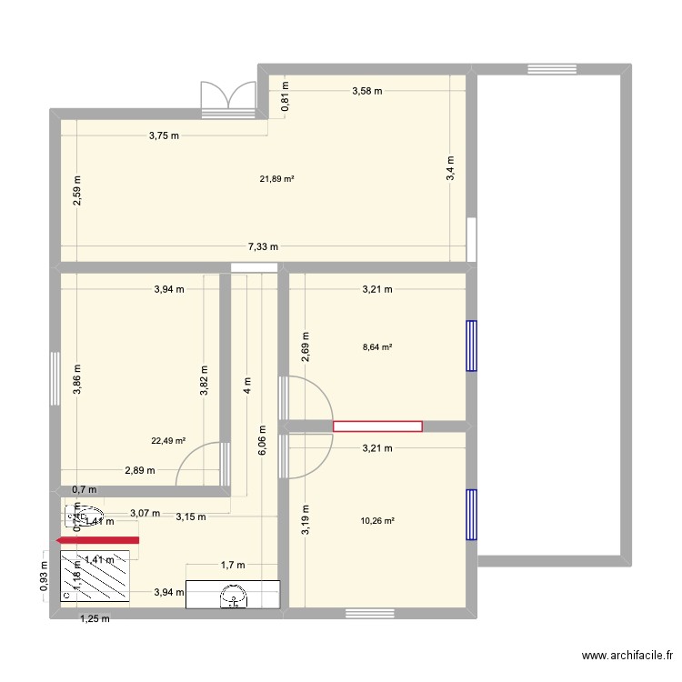 Plan R+1 Gentille. Plan de 4 pièces et 63 m2