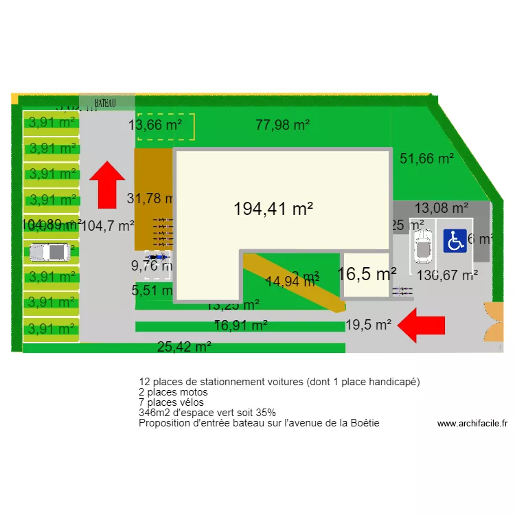Projet Centre de Sant&eacute; PRESENTATION V2BIS (Bateau + 12 VOITURE + 2 MOTOS + 7 VELOS). Plan de 