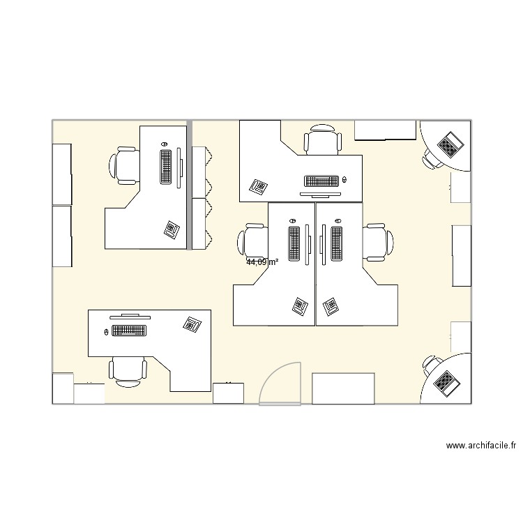 changement de bureau. Plan de 1 pièce et 44 m2