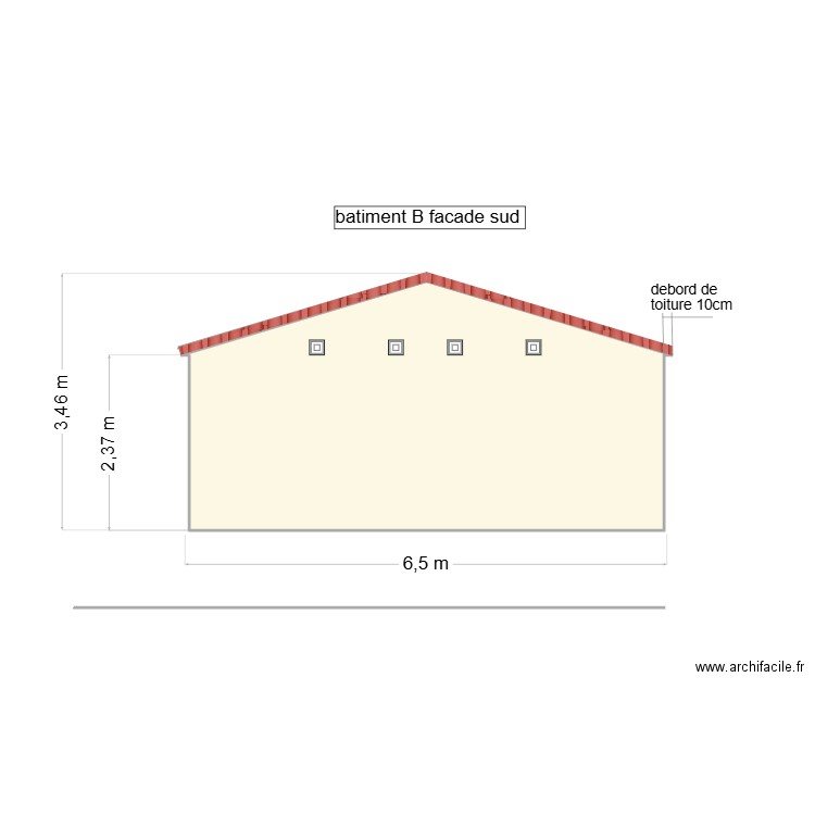 batiment B facade sud. Plan de 1 pièce et 18 m2