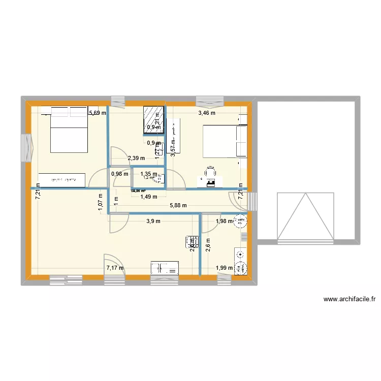 Plein pied 2 ch. Plan de 3 et 147 m² Plein pied 2 ch. Plan de 3 et 147 m²