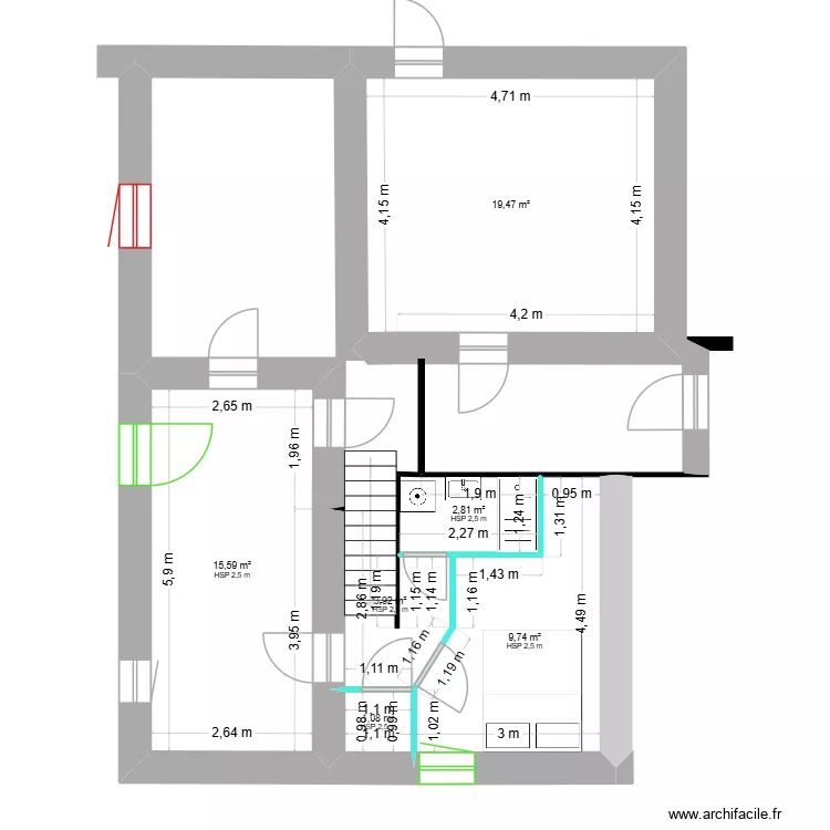 26-03-06-plan-gite a modif. Plan de 6 pièces et 53 m²