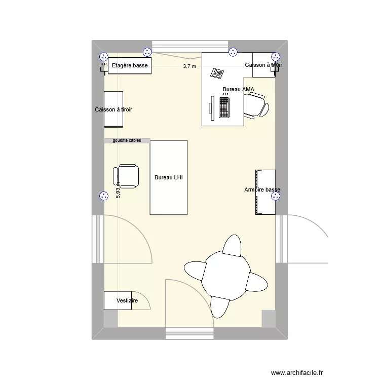Bureau 103. Plan de 1  et 22 m²