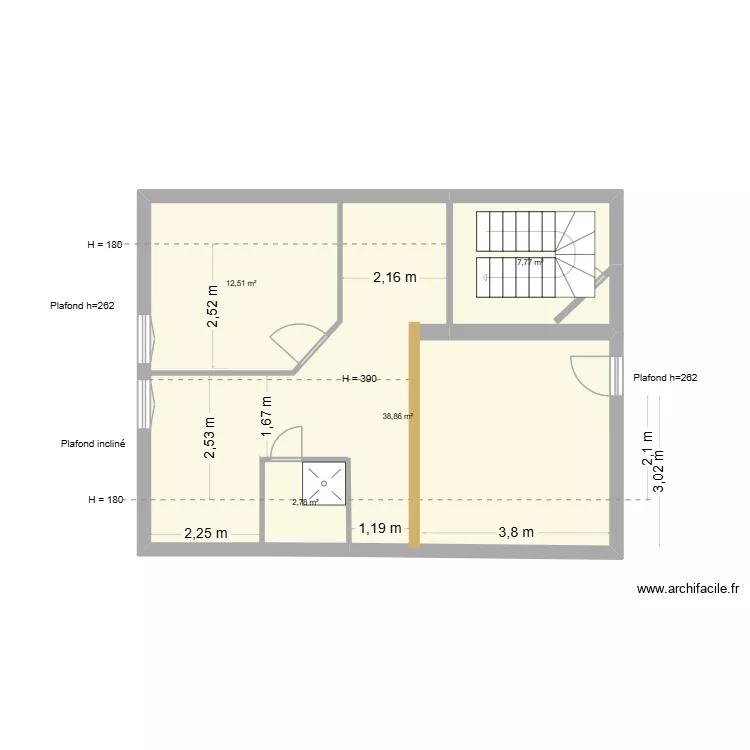 Montalieu sdb chbre sejour cote plafond. Plan de 4 Pièces et 62 m² Montalieu sdb chbre sejour cote plafond. Plan de 4 Pièces et 62 m²