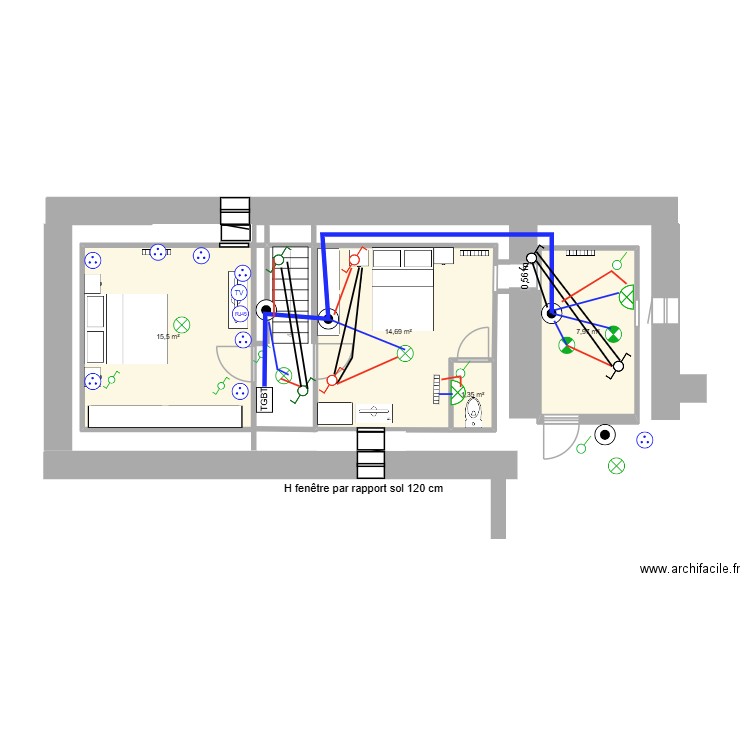 LUM combles aménagés. Plan de 4 pièces et 40 m2