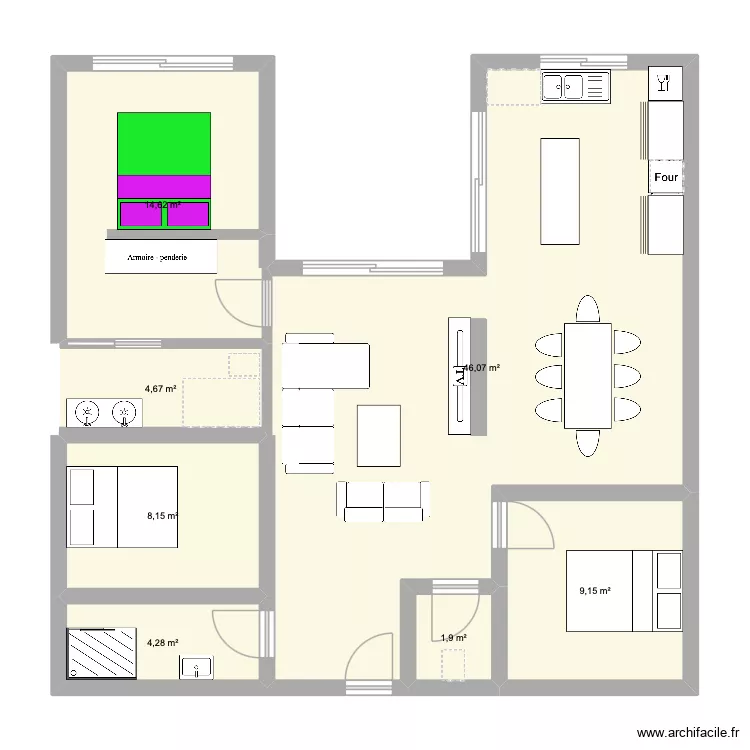 U sans &eacute;tage. Plan de 7 pièces et 89 m²
