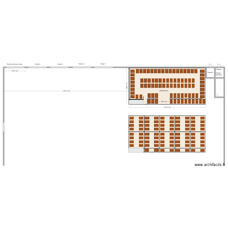 plateforme. Plan de 3 pièces et 24 m2