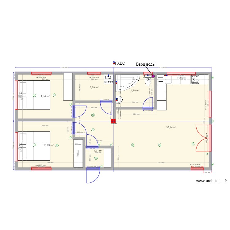 Барн Калязин св. Plan de 6 pièces et 64 m2