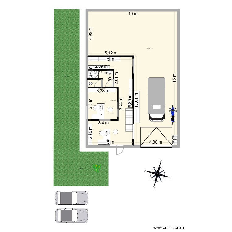 bureau. Plan de 3 pièces et 146 m2