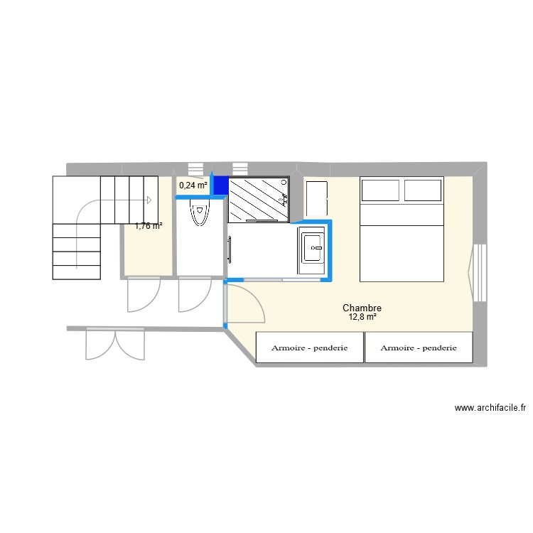 Toby et Chloé V3 sb+chambre. Plan de 3 pièces et 15 m2