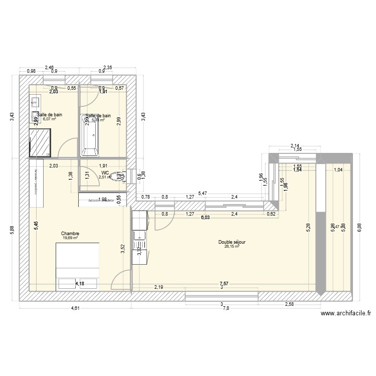 QUESTEMBERT. Plan de 6 pièces et 68 m2