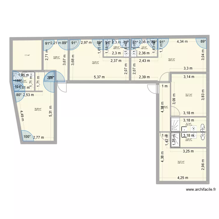 Minimes plateau n3. Plan de 13  et 116 m²