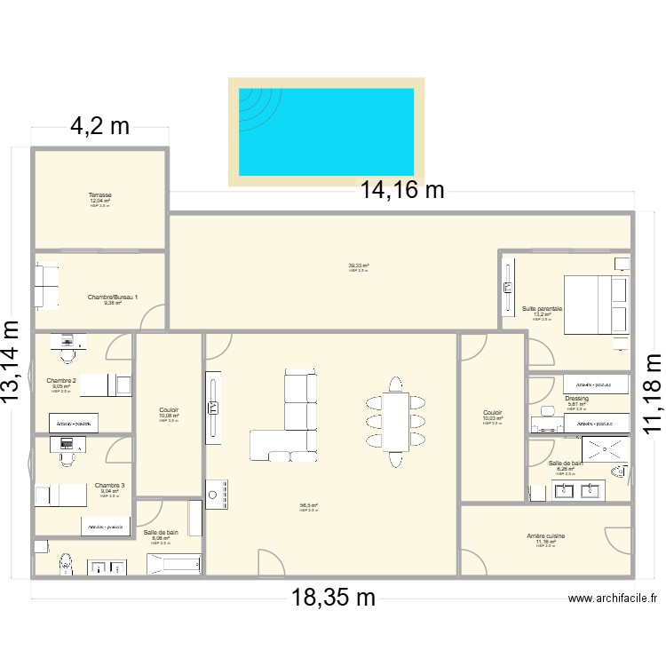 Maison. Plan de 13 pièces et 200 m2