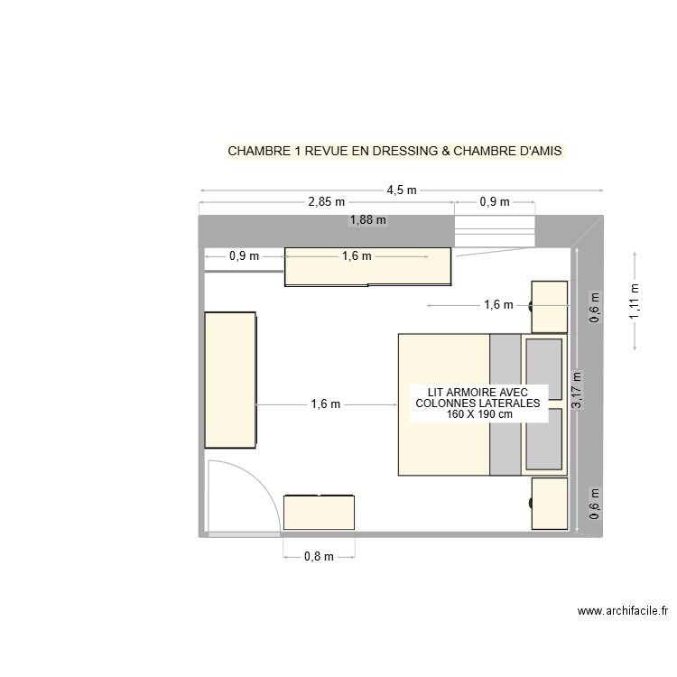 CHAMBRE 1 amenagee en  chambre d'amis et dressing REV4. Plan de 0 pièce et 0 m2