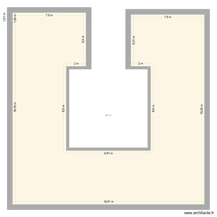maison patio. Plan de 1  et 281 m²