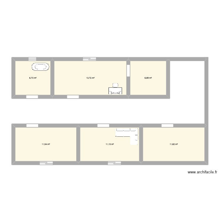 TTI Jeff. Plan de 6 pièces et 62 m2