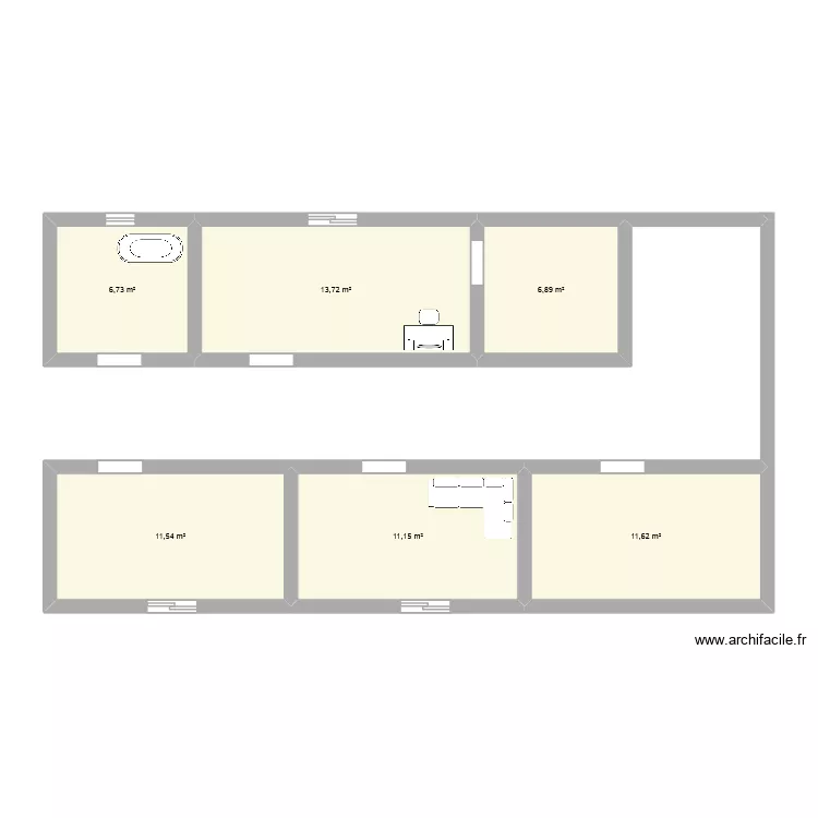 TTI Jeff. Plan de 6 pièces et 62 m²