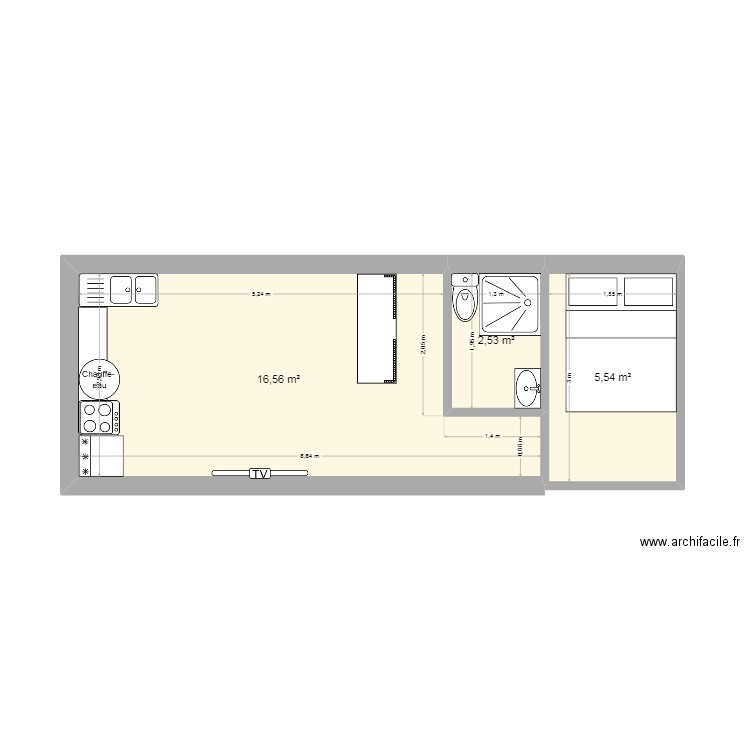 MH 2. Plan de 3 pièces et 25 m2