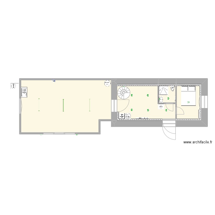 sous sol eclairage. Plan de 6 pièces et 65 m2