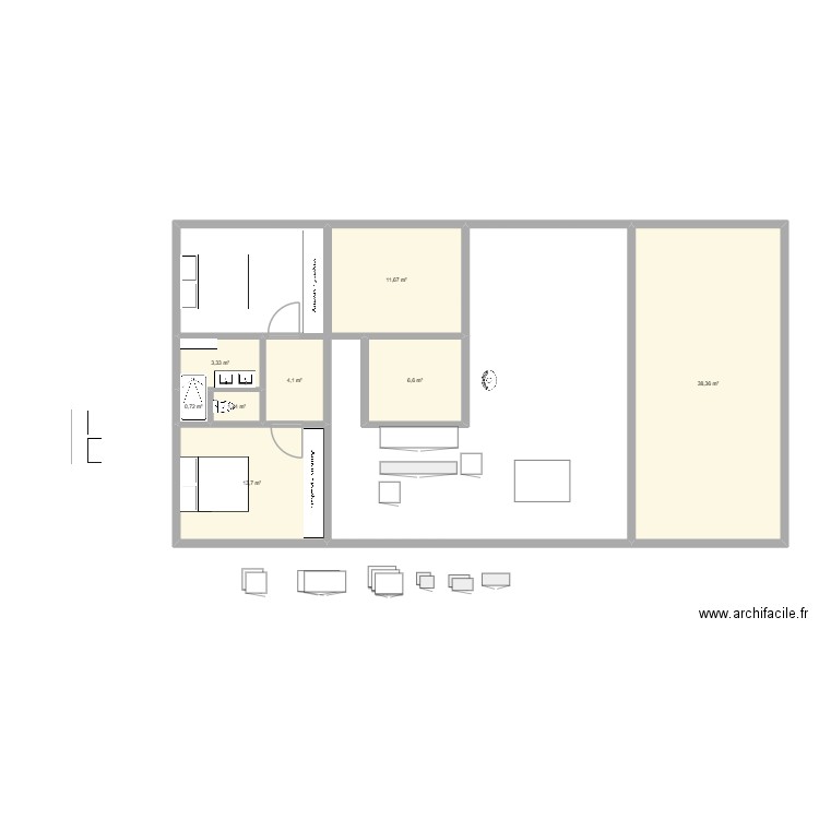 centre chauff. Plan de 8 pièces et 80 m2