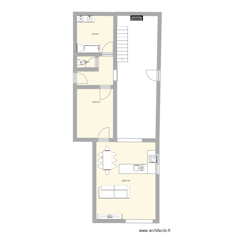 Maison. Plan de 4 pièces et 47 m2