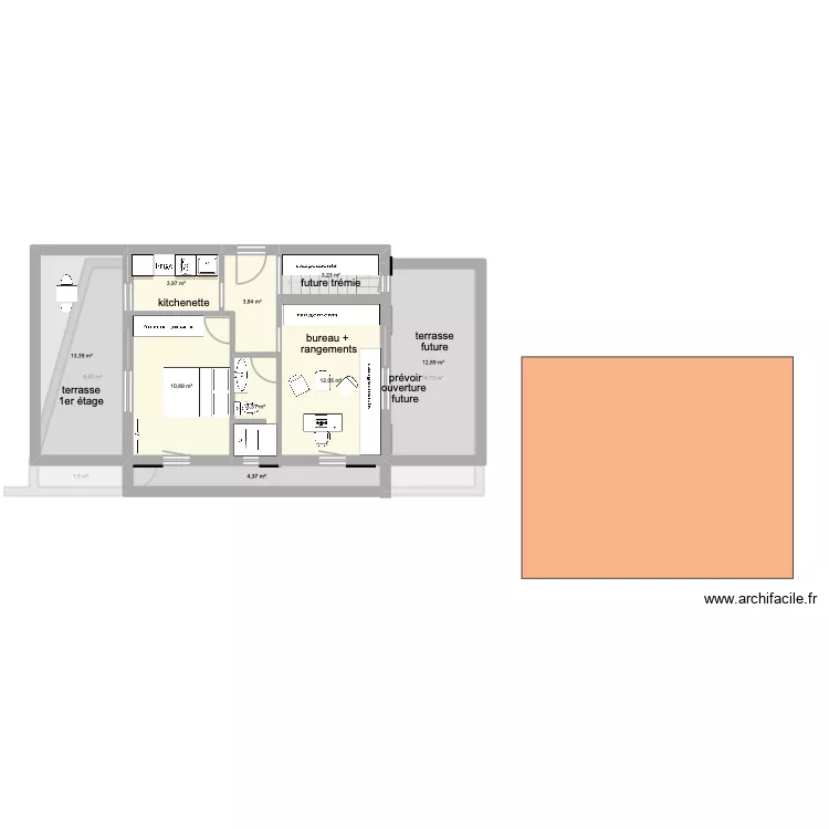 au dessus d'a Stella avec kichenette. Plan de 19 et 132 m² au dessus d'a Stella avec kichenette. Plan de 19 et 132 m²