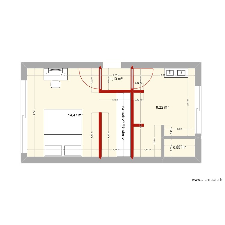 Chambre projet 3. Plan de 4 pièces et 25 m2