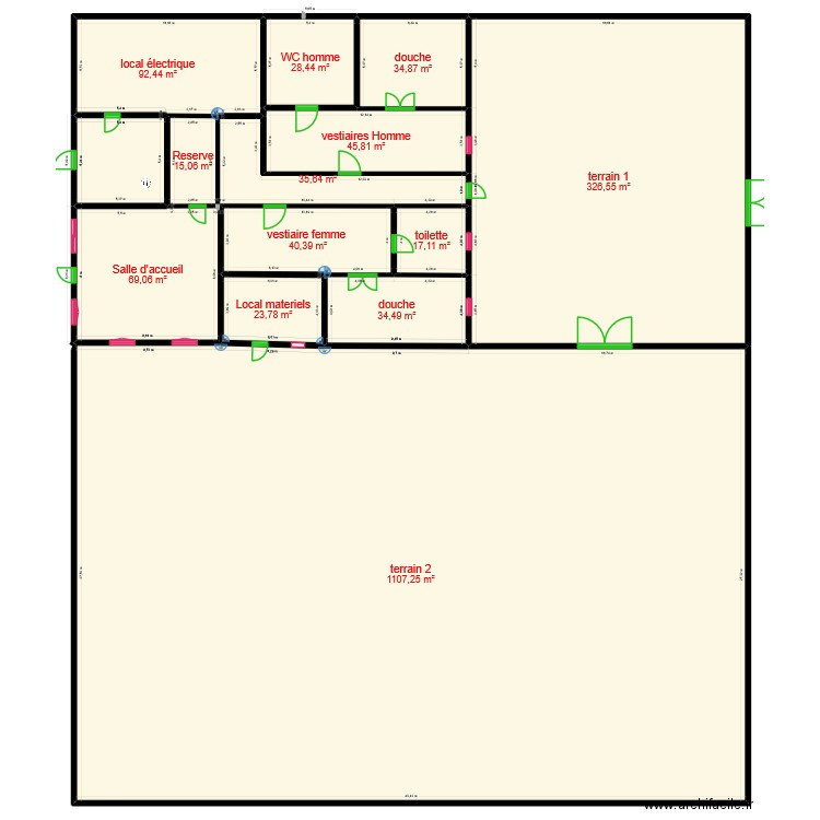 plan vestiaire foot modifier. Plan de 13 pièces et 1871 m2