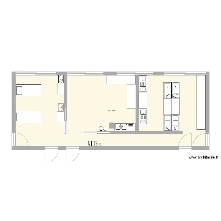 AAGA. Plan de 1 pièce et 74 m2