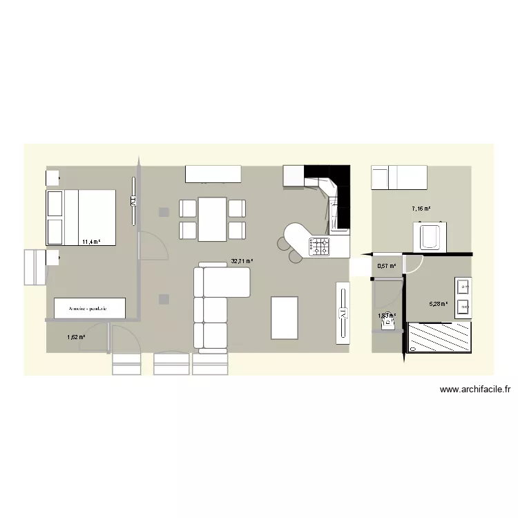isa avec chambre enfant 2. Plan de 7  et 61 m²