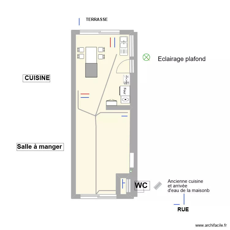 Plan Rdc Plomberie Cuisine et WC Barran Gers. Plan de 1  et 30 m²