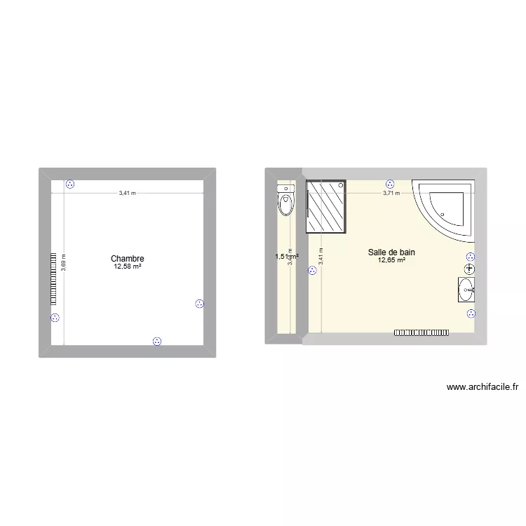 Travaux inondation. Plan de 3  et 27 m²