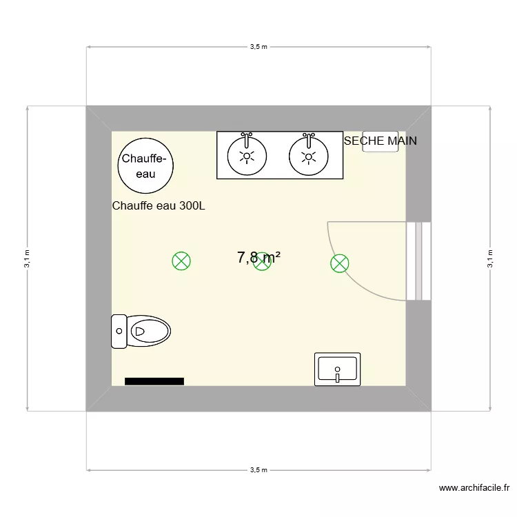 SANITAIRE RDC FEMME/PMR. Plan de 1  et 8 m²