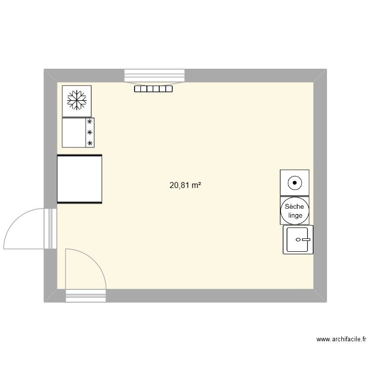 Buanderie. Plan de 1 pièce et 21 m2