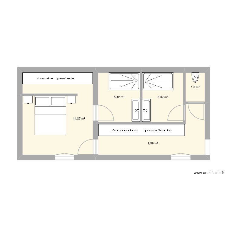 plan 2. Plan de 5 pièces et 37 m2