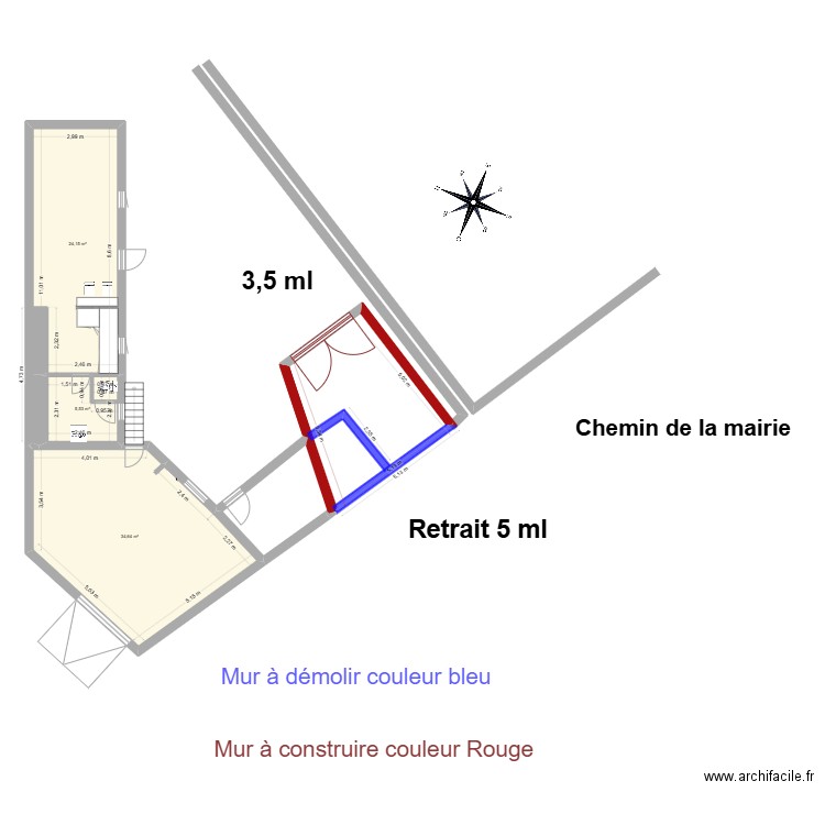 plan de démolition chemin de la mairie. Plan de 3 pièces et 64 m2