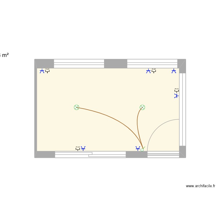 Electricité bureau. Plan de 1 pièce et 9 m2