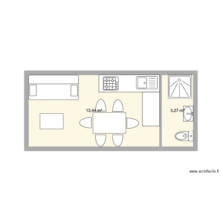 esquisse 2. Plan de 2 pièces et 17 m2