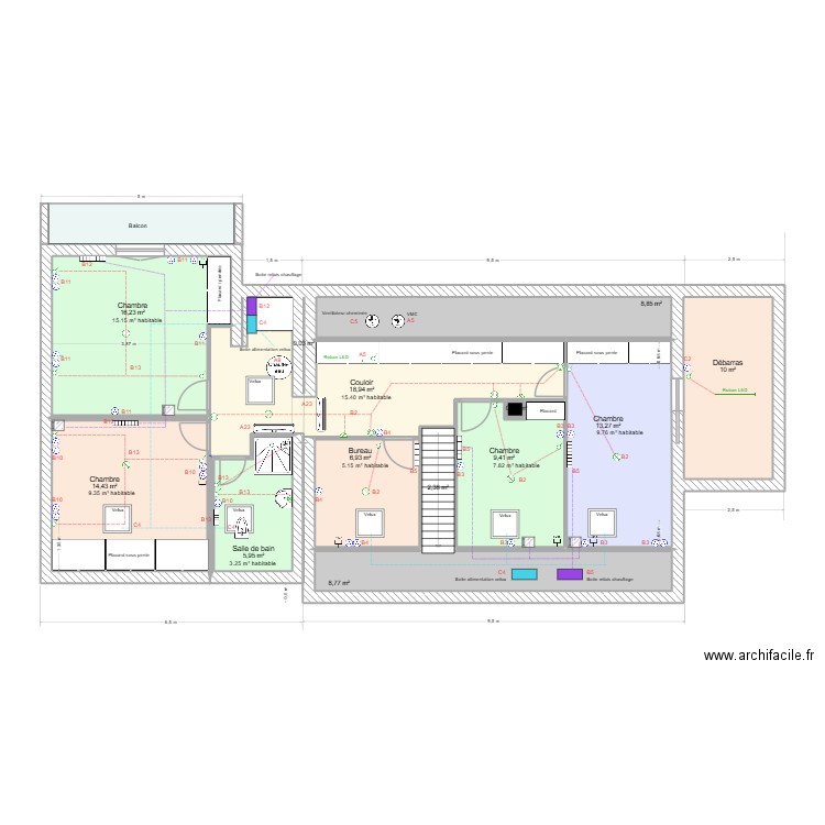 maison étage électricité. Plan de 13 pièces et 115 m2