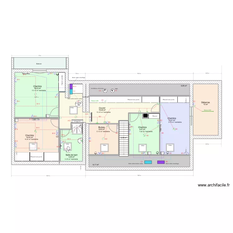 maison &eacute;tage &eacute;lectricit&eacute;. Plan de 13 pièces et 115 m²